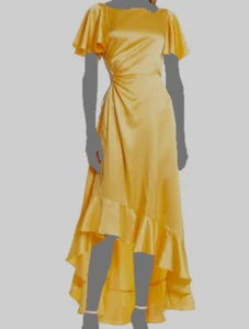 $645 Cinq à Sept Women's Yellow High-Low Cutout Silk Dress Size 0 - Picture 1 of 3