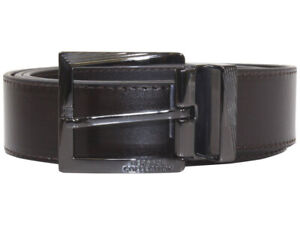 Versace Collection Men's Belt Genuine Leather Square Pin Buckle Brown