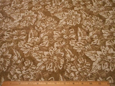 Hoffman Batik Fabric 3/4 Yard Beige Floral on Lt Brown Quilting Cotton #12 #C - Image 1 of 2