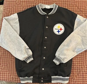 Majestic NFL Pittsburgh Steelers Druckknopf Baumwolle Letterman Jacke Large Made in USA - Bild 1 von 6