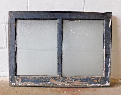 1910's Craftsman Style Two Pane WINDOW Frame & Glass ORIGINAL Textured GLASS Cover