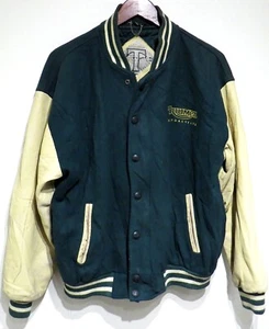 vtg TRIUMPH MOTORCYCLES Wool Leather Varsity Jacket MED 80s/90s Green Racing - Picture 1 of 17