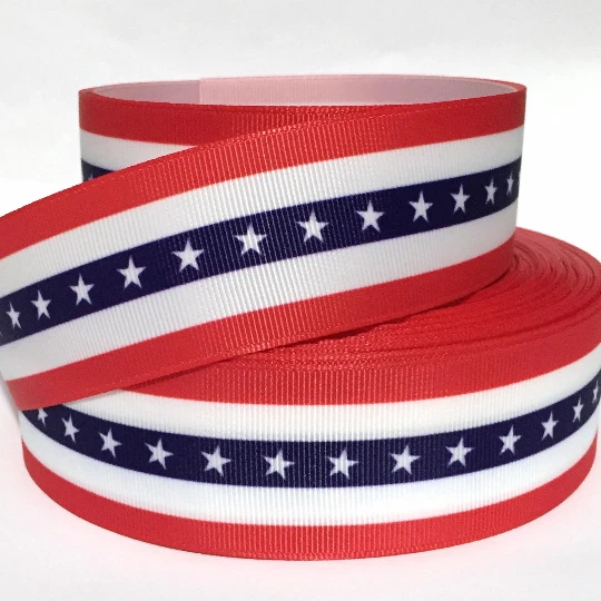 GROSGRAIN RIBBON 5/8", 7/8",1.5", 3" 4th of July Stripes Patriotic Flag Printed - Image 1 of 1