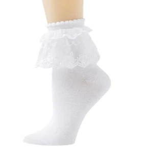 Lace Ruffle Frilly Ankle Socks for Women - Soft Cotton Socks Pearl Lace Socks... - Picture 1 of 6
