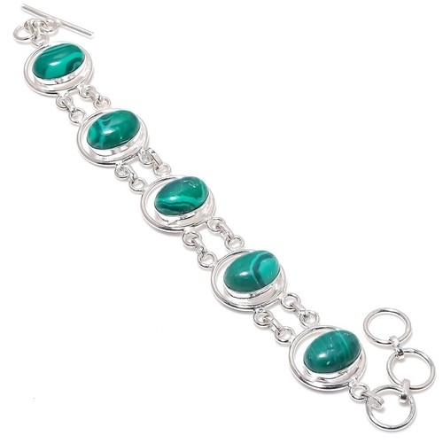 VALENTINO Bracciale gioielli in argento sterling 925 fatto a mano con pietre preziose malachite verde misura 7 8