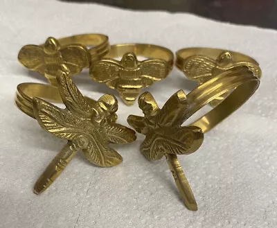 Vintage Brass Bee And Dragonfly Napkin Rings • 19.99£