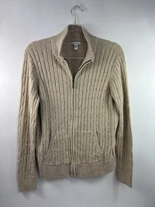 Cárdigan Croft & Barrow para mujer talla pequeña PM beige hilos metálicos bolsillos con cremallera - Imagen 1 de 9