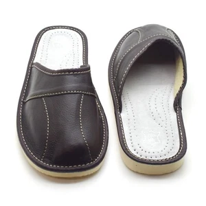 100% Natural Brown Leather Handmade Men's Slippers UK 6, 7, 8, 9, 10, 11, 12 - Picture 1 of 10