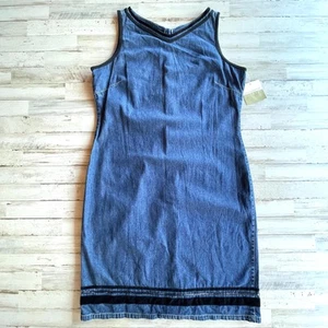 Vestido de mezclilla Liz Claiborne negro ribete de terciopelo 100 % algodón sin mangas talla 14 C101473 - Imagen 1 de 9