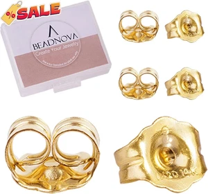 6 Pezzi Schienali Orecchini Oro 14k per Borchie Farfalla Blocco Sicurezza Ricambi - Foto 1 di 7