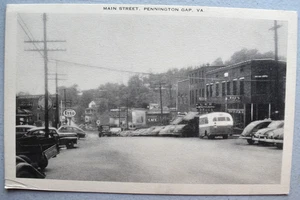 Street Scene Main St. Store Fronts ~ 1940's Postcard ~ Pennington Gap Virginia - Picture 1 of 2
