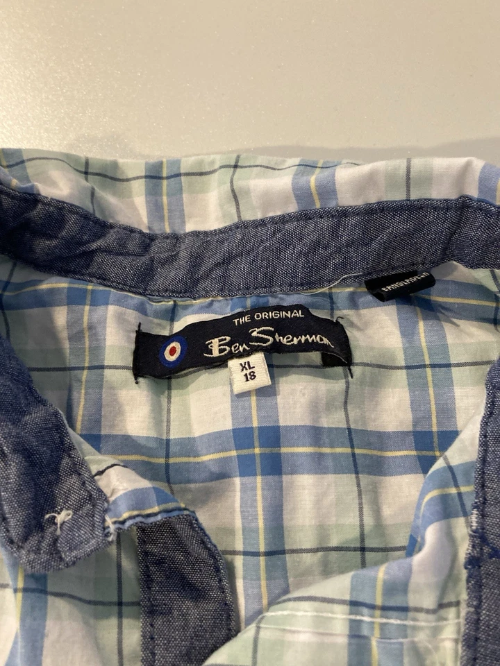 Camisa masculina Ben Sherman com botões tamanho XL 18 mangas curtas xadrez azul nova com etiquetas/sem etiquetas - Imagem 1 de 4