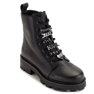 Karl Lagerfeld Paris Size 6.5 Black Mela Combat Boots NEW$279 Chain Logo - Picture 1 of 16