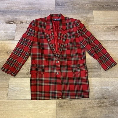 Linda Allard Ellen Tracy Blazer Jacket Wool Cashmere Blend Vintage Plaid SZ 10 - Image 1 of 4