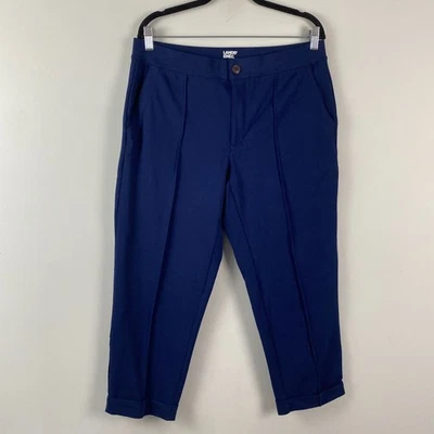 Lands End Pintuck Starfish Straight Pants Size Petite Medium Navy Cotton Blend - Image 1 of 4