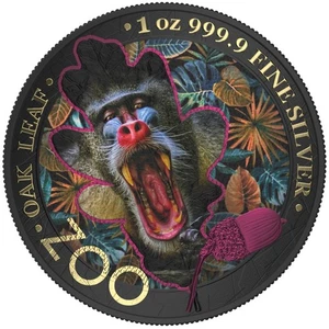 Germania 2019 5 Mark Oak Leaf - Zoo Series - Mandrill - 1 Oz Silbermünze - Bild 1 von 6