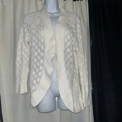 STUDIO WORKS Cárdigan Abierto Crema Crochet Suéter Talla Grande Foto 1 de 2