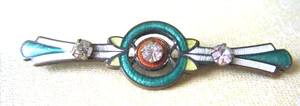 antique 30's Deco Brooch/Pin Guilloche enamel multicolor bar collar pin France - Picture 1 of 4
