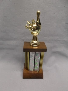 star theme bowling pin and ball trophy award silver/gold column walnut base - Picture 1 of 1