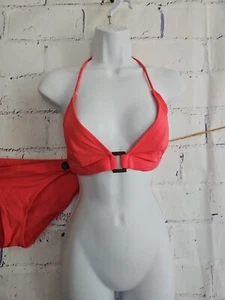 Sand N Sun 2 Piece Bikini Set Coral Pink Large Halter Tie Triangle Top Hipster - Picture 1 of 15