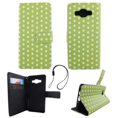 Custodia Protettiva per Samsung Galaxy A5 2015 Polka Dot Verde Borsa a Libro - Immagine 1 di 2