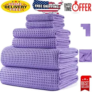 Oversized Quick Dry Microfiber Bath Towel Set, 6-Piece, Purple Waffle Weave - Picture 1 of 6