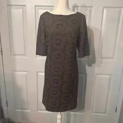 Vestido Adrianna Papell Talla 14 Floral Crochet Modesto Encaje Midi Gris Foto 1 de 4