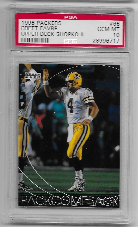1998 Brett Favre PSA 10 GEM MINT, Upper Deck SHOPKO II PACKCOMEBACK, #66 - Image 1 of 1