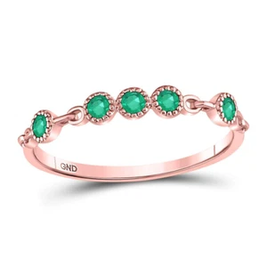 10K Rose Gold Green Emerald Band Milgrain Round Dot Gemstone Lightweight Ring - Picture 1 of 5