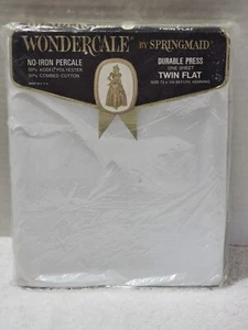 NEU VINTAGE SPRINGMAID WONDERCALE ZWEI FLACHBLATT WEISS POLY/BAUMWOLLE HERGESTELLT IN DEN USA - Bild 1 von 3