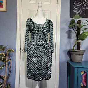 Women's S Max Studio Green Geometric Wrap Hip Tie Spring Work Dress - Picture 1 of 9
