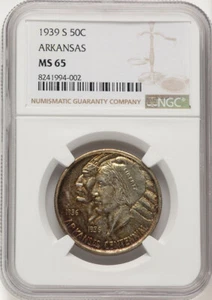 1939 S 50c Commemorative Half Dollar Arkansas NGC MS 65 (DFC) - Picture 1 of 4