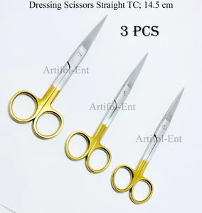 TC Dressing Medical Surgical Operating Scissors Sharp Sharp 14.5cm 5.5" T/C 3Pcs - Picture 1 of 5