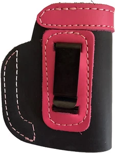 Leather Gun Holster J-FRAME W/ LASERMAX INSIDE WAISTBAND RIGHT BLACK/PINK A197 - Picture 1 of 2