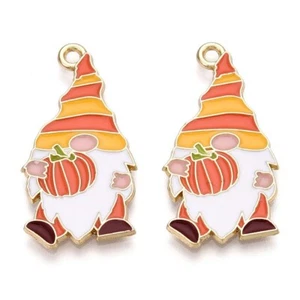 10 Cute Halloween Gonk with Pumpkin Shaped Gold Tone Charm Pendants - Picture 1 of 2