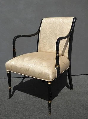 Vintage French Provincial Floral Silk Blend Black & Gold Gilt Accent Chair - Image 1 of 4