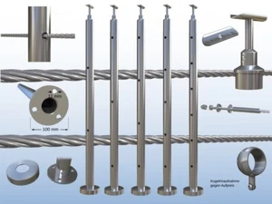 Edelstahl Terrassen Geländer 4 mm Seil Pfosten 2 - 6 Bohrungen Boden Montage V2A - Bild 1 von 21