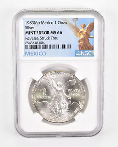 Mint Error MS66 1983 Mo Mexico 1 Silver Onza - REV Struck Thru NGC *0517