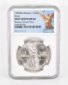 Mint Error MS66 1983 Mo Mexico 1 Silver Onza - REV Struck Thru NGC *0517 - Picture 1 of 3