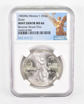 Mint Error MS66 1983 Mo Mexico 1 Silver Onza - REV Struck Thru NGC *0517 - Image 1 of 3