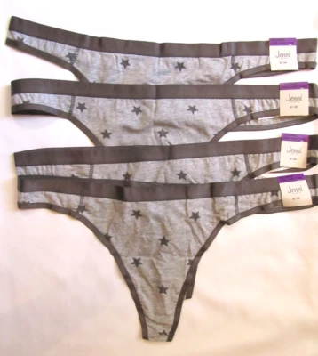 NWT Lot of 4 Jenni Intimates Size XXLarge Shine Trim Thong Panty Gray Stars! - Image 1 of 4