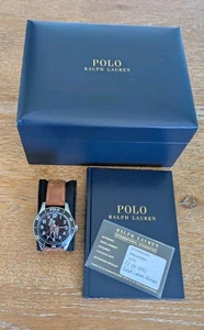 Ralph Lauren Polo Player Watch NIB - Steel Polo Sport Brown Tan Leather 42mm - Picture 1 of 13
