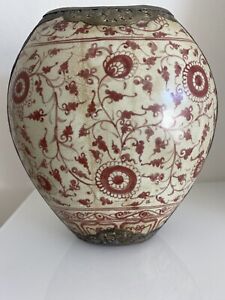 John-Richard Collection Crackle Porcelain & Brass Clad Decorative Vase