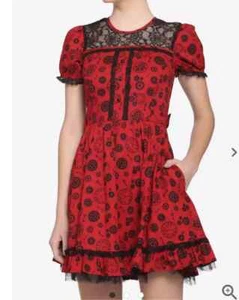 NEW Hot Topic Women Whimsigoth Vamp Dress S Red Lace Lolita Goth Fairy - Picture 1 of 12