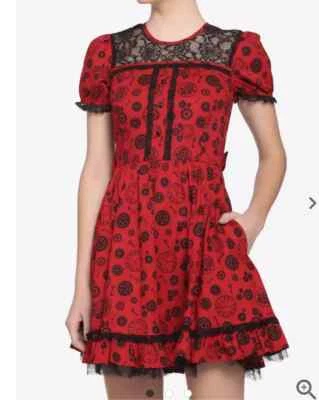 NEW Hot Topic Women Whimsigoth Vamp Dress S Red Lace Lolita Goth Fairy - Image 1 of 4