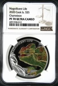 2020 Magnificent Life Chameleon Cook Islands .999 Silver NGC PF70 UC Mint 999! - Picture 1 of 4