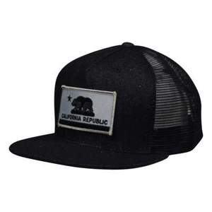 California Republic Trucker Hat - Black Denim Hat with Gray Flag - Picture 1 of 3