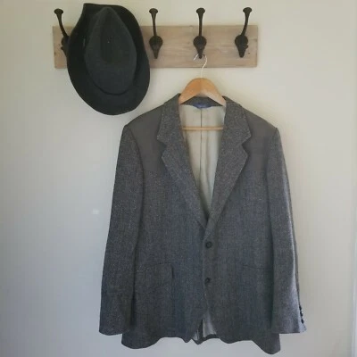Pendleton Western Blazer Sport Coat 42 Herringbone Tweed Wool Suede Elbow Patch  - Image 1 of 4