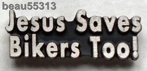 ⭐"JESUS SAVES BIKERS TOO!" PEWTER BIKER MOTORCYCLE VEST JACKET HAT PINS - Picture 1 of 1