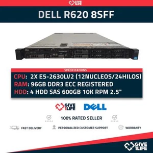 Servidor Rack DELL R620 8SFF 2x E5-2630Lv2 + 96GB RAM + H710 + 4x900GB - Bild 1 von 9
